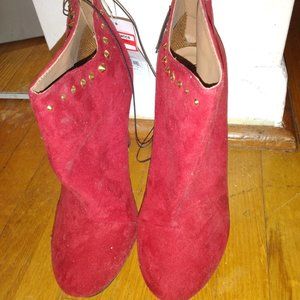 Red Suede Ankle Boots, Size 8